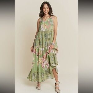 146 - Floral Green Maxi Dress